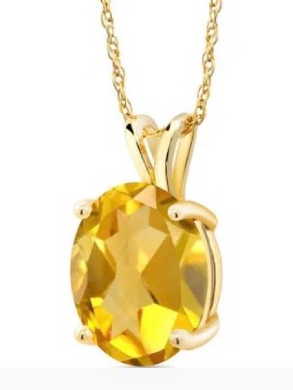 Gold Pendant with Oval Yellow Citrine CZ Gemstone & 18 Inch Chain